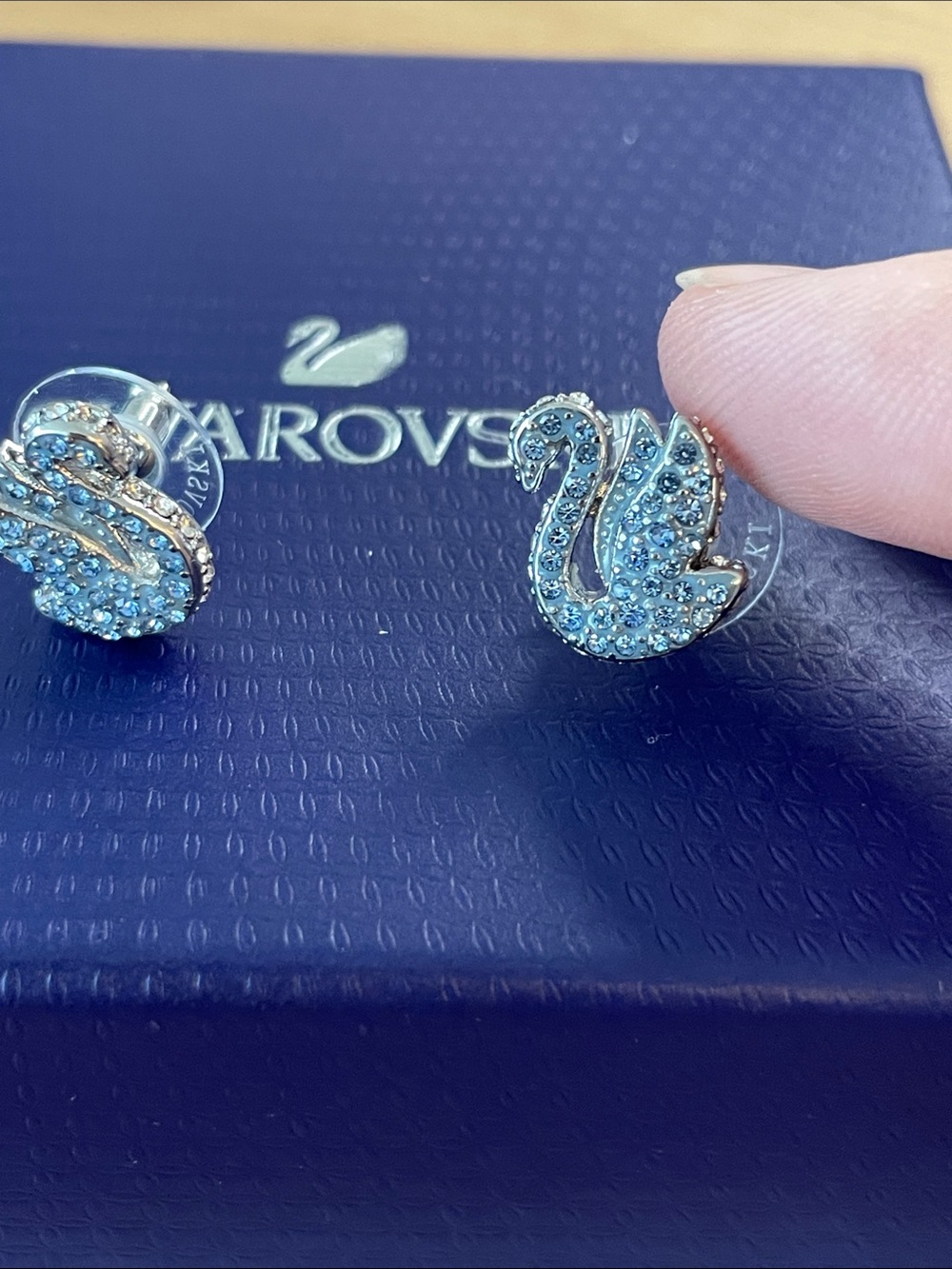 Swarovski Light Blue Crystal Swan Stud Earrings